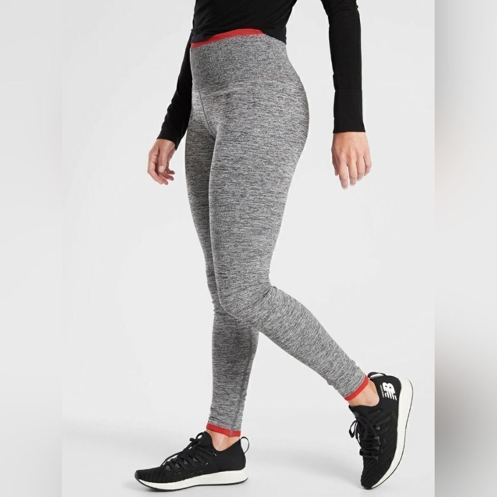 Athleta gray and red leggings, sz small, with 27" inseam, like new